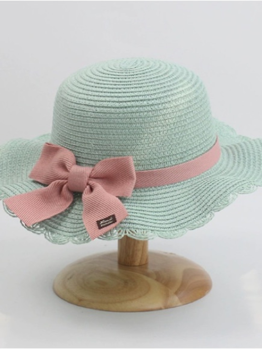 Kids Mint Green Sun Hat with Pink Bow - Stylish Summer Hat - Picture 1 of 1
